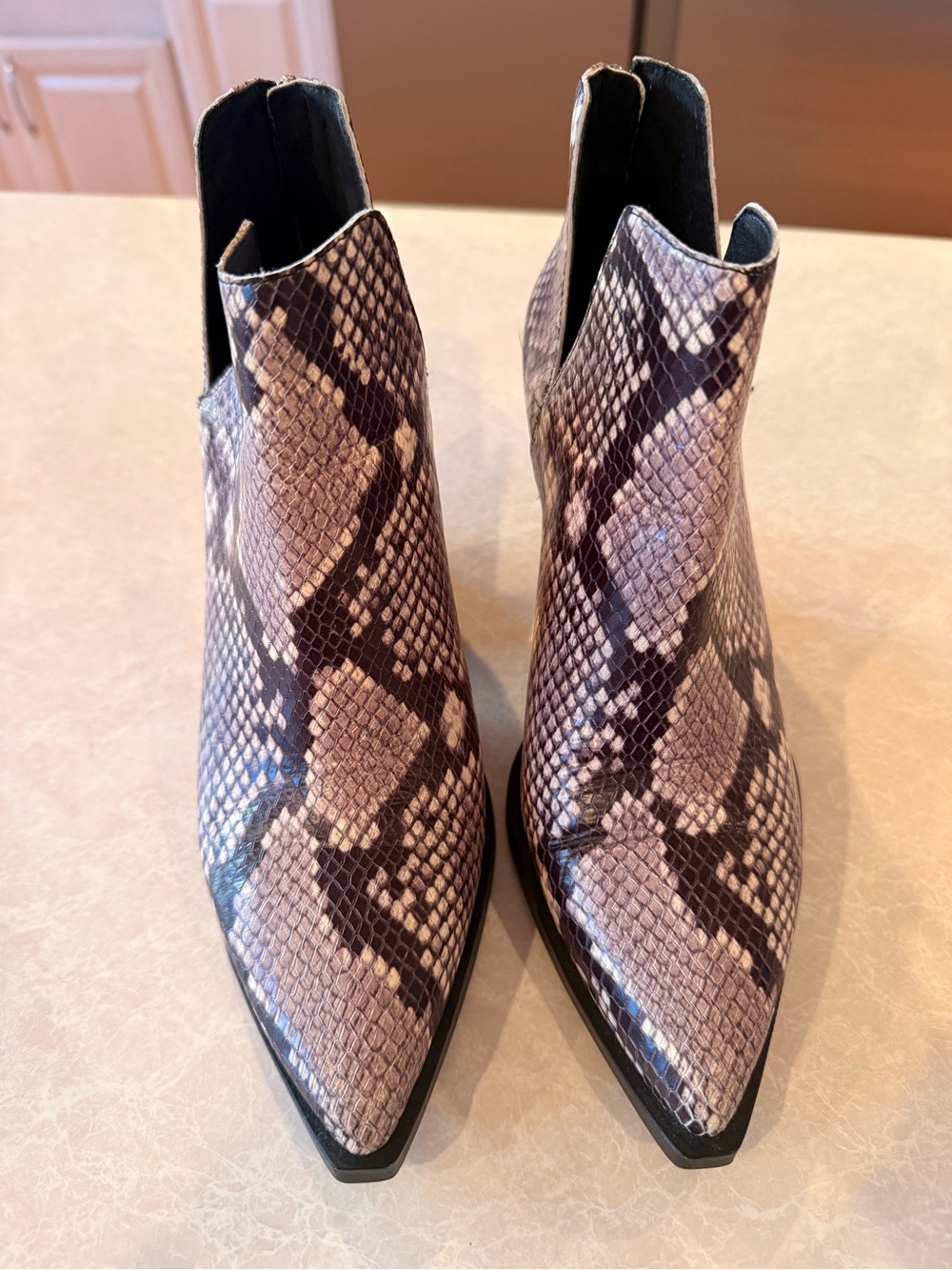 Vince Camuto Snake-Print Pointed Ankle Boots - Black & Gray